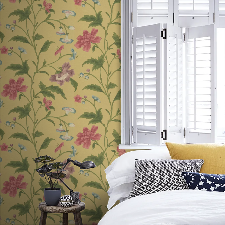 0247CHEMERA - China Rose Wallpaper - Yellow Gold - Little Greene