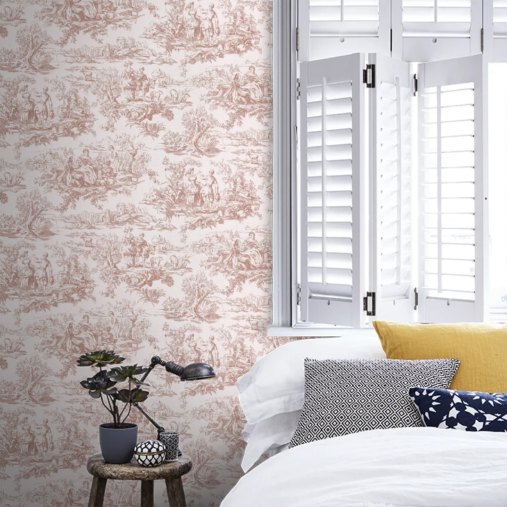0263LOBLUSH - Lovers Toile Wallpaper - Blush - Little Greene