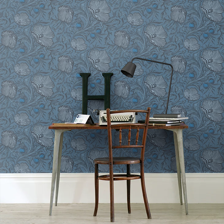 0263PTAIRFO - Poppy Trail Wallpaper - Air Force Blue - Little Greene