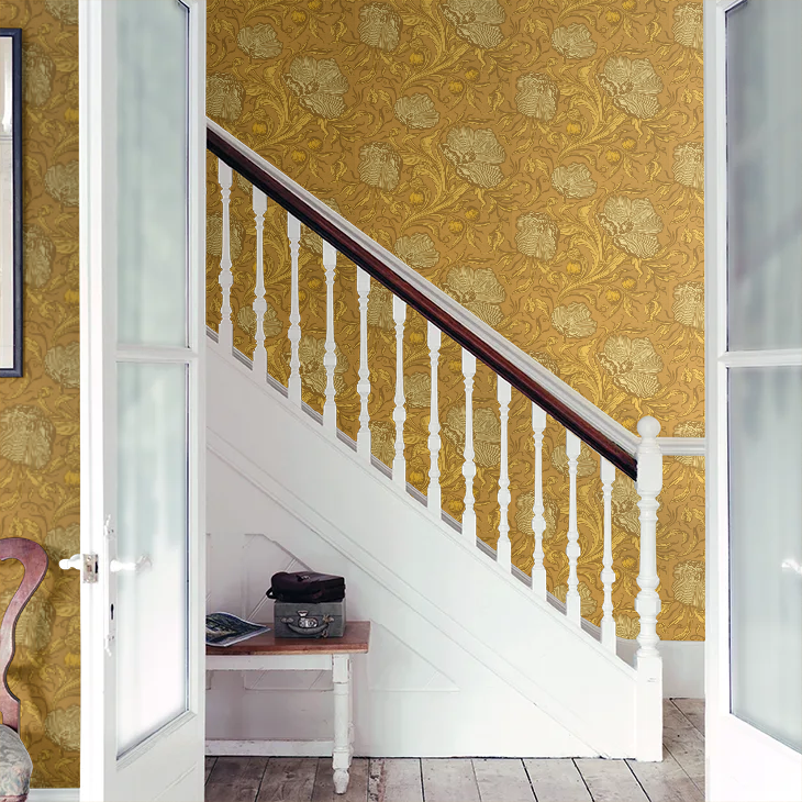 0263PTYELLO - Poppy Trail Wallpaper - Yellow Pink - Little Greene