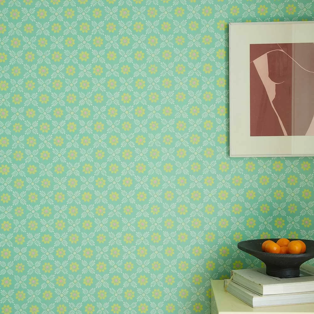 0267DIGREEN - Ditsy Block Wallpaper - Green Verditer - Little Greene