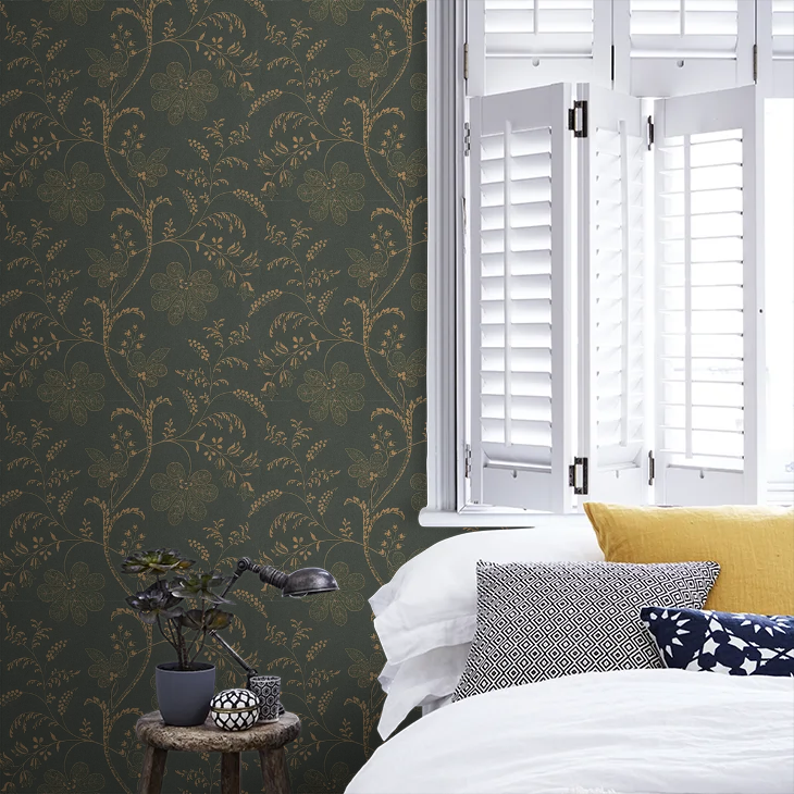 0273BEEBONY - Bedford Square Wallpaper - Metallic Gold / Charcoal - Little Greene