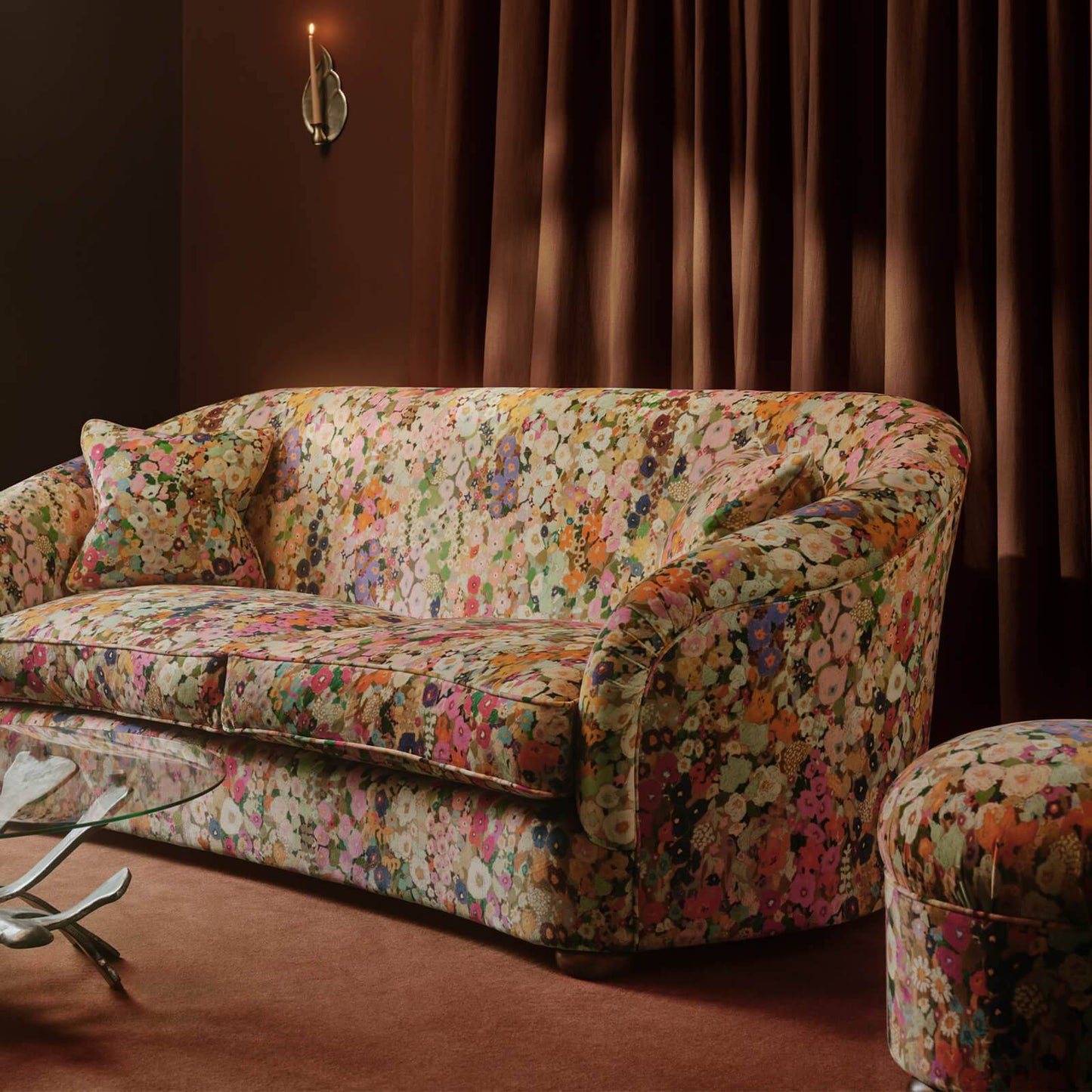 Hollyhocks Organic Velvet Fabric