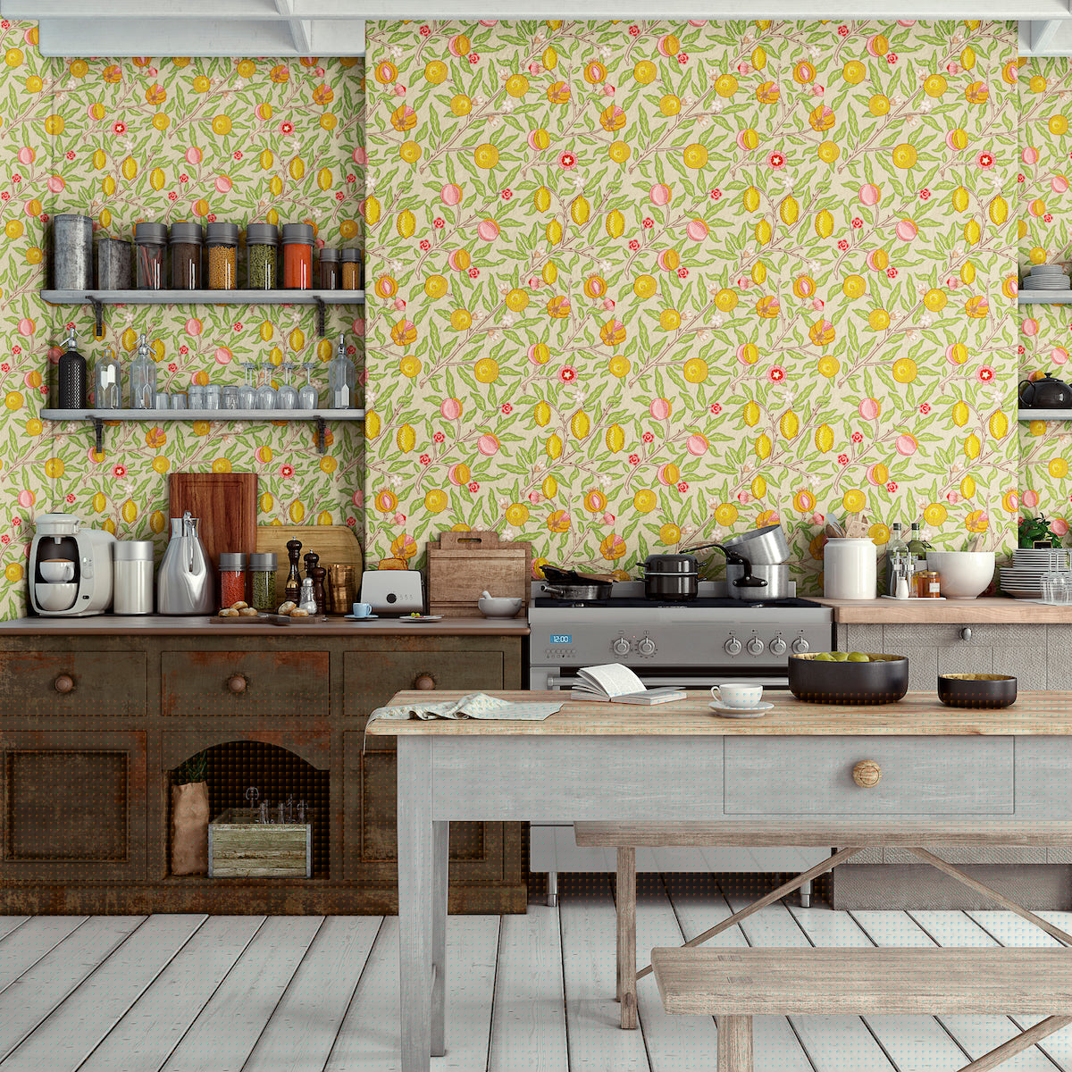 1006 - Fruit Wallpaper - Olive Pale Green by Morris Collections