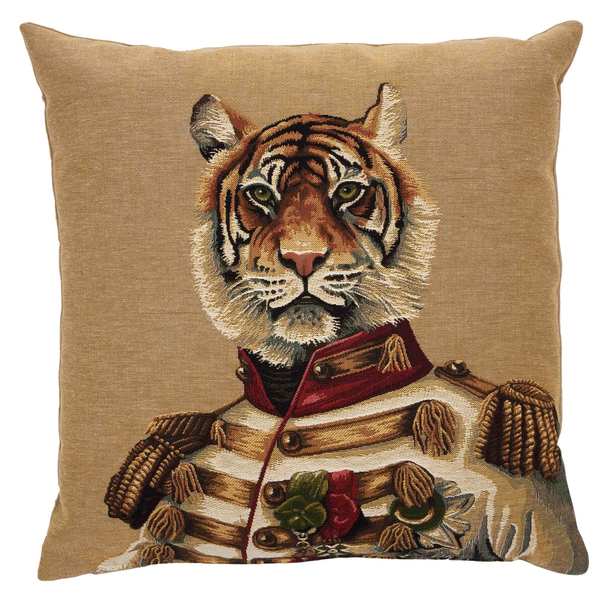 Captain Tiger Tapestry Cushion with Feather Filler