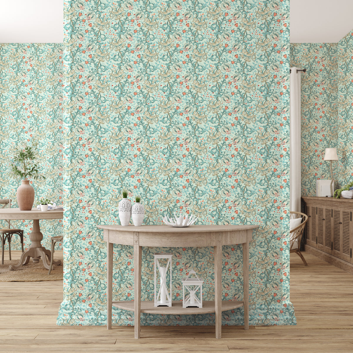1022 - Golden Lily Wallpaper - Lily Grey Blue by Morris Collections