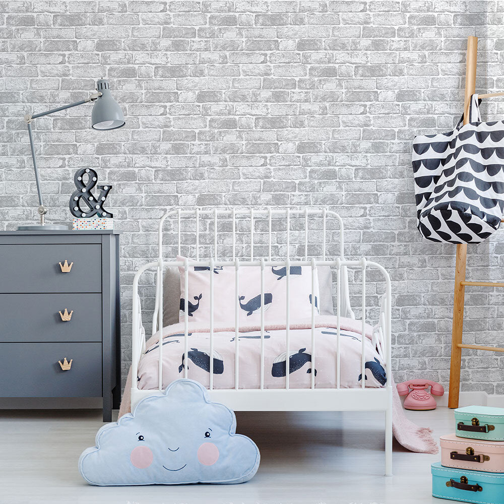 White Brick Wall Room Wallpaper - White