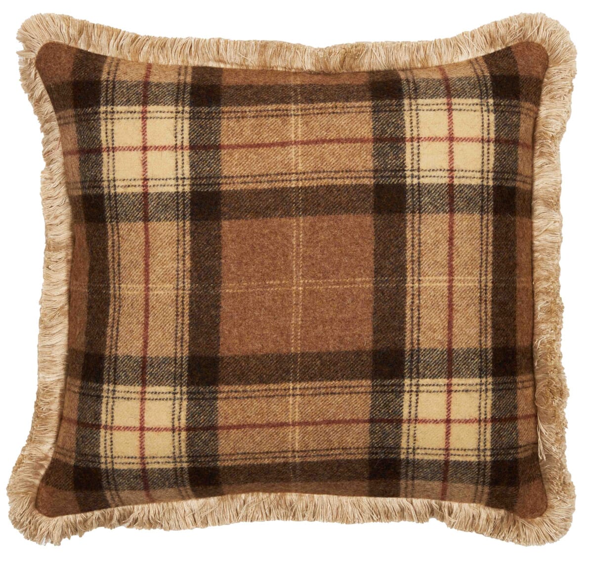 Fawn Plaid with fringe Tapestry Cushion with Feather Filler
