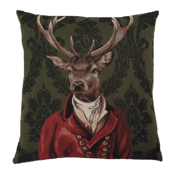Stanley Stag Damask Tapestry Cushion with Feather Filler