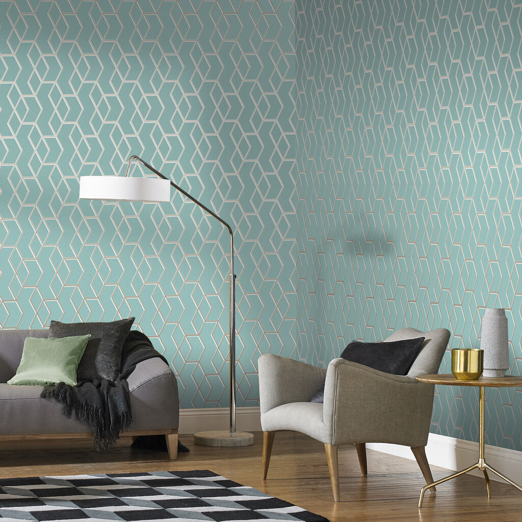 104732 - Archetype Wallpaper - Mint White Gold - Graham & Brown
