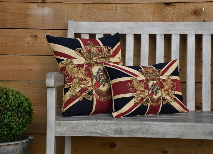 Union Jack Crest Tapestry Room Cushion with Feather Filler