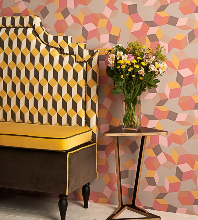 Puzzle Wallpaper - Fuchsia & Orange on Dove - 105/2010