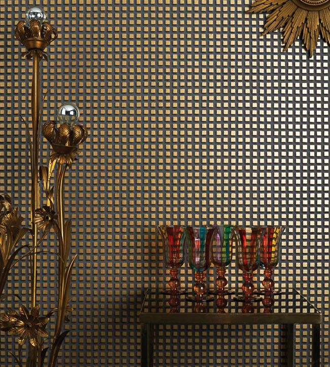 Mosaic Wallpaper - Metallic Gold on Soot - 105/3013