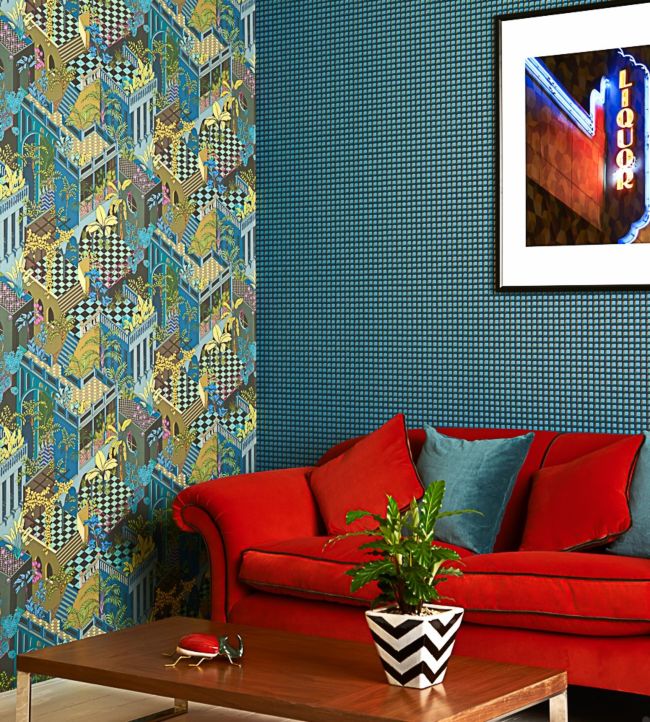 Mosaic Wallpaper - Petrol on Ink - 105/3016