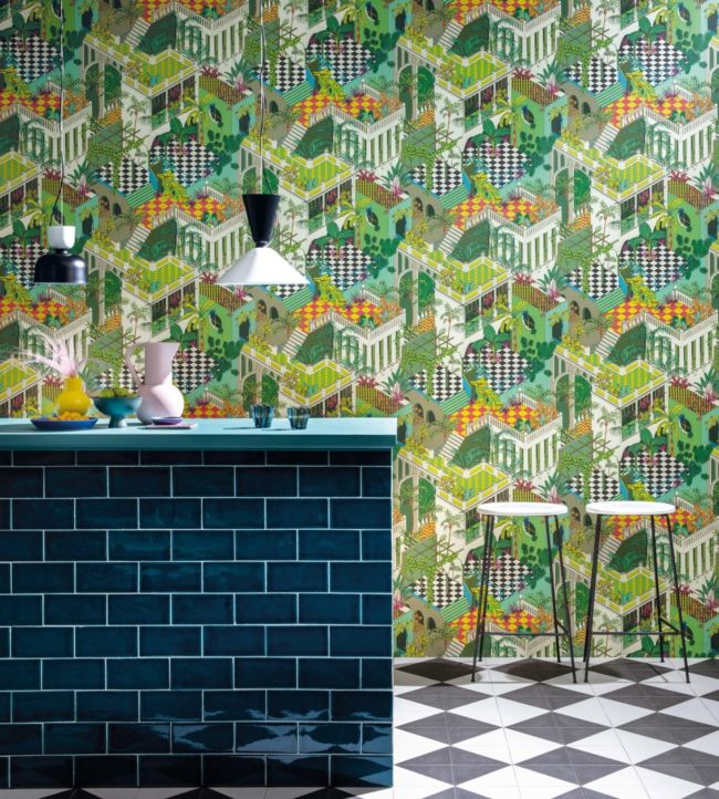 Miami Wallpaper - Olive Green Multi - 105/4017
