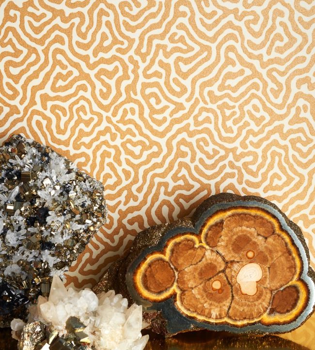 Vermicelli Wallpaper - Metallic Bronze on Charcoal - 107/4020