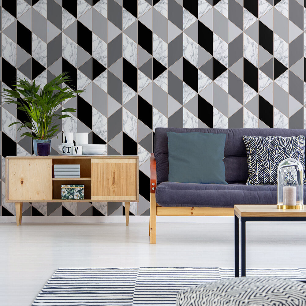 Marble Geo Room Wallpaper - Black