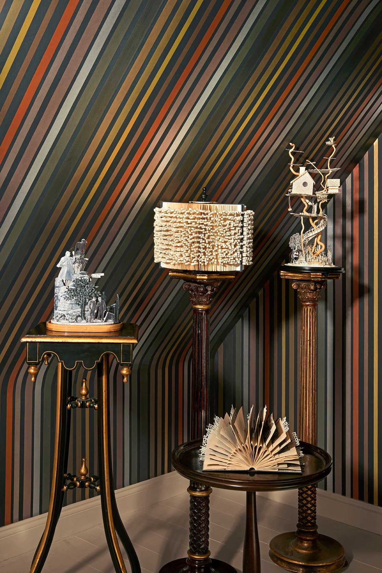 Carousel Stripe Mariinsky Wallpaper - Black & Multi - 108/6031