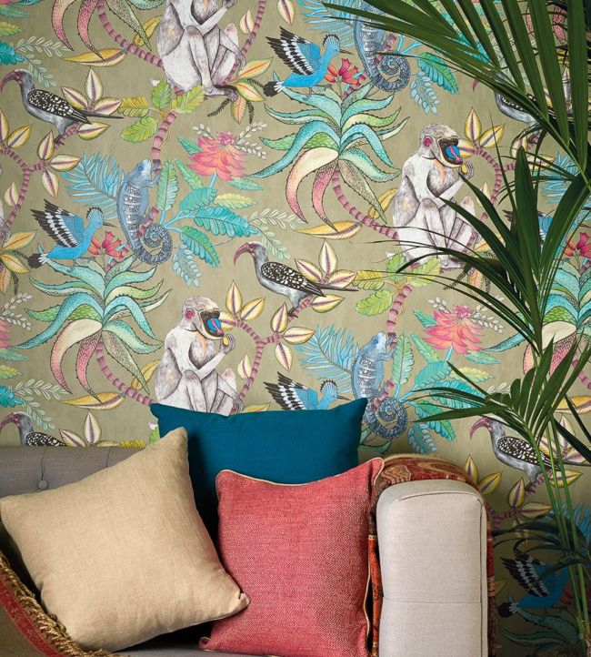 Savuti Wallpaper - Bright Multi on Dark Viridian - 109/1006