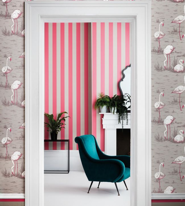 Glastonbury Stripe Wallpaper - Fuchsia & Linen - 110/6031