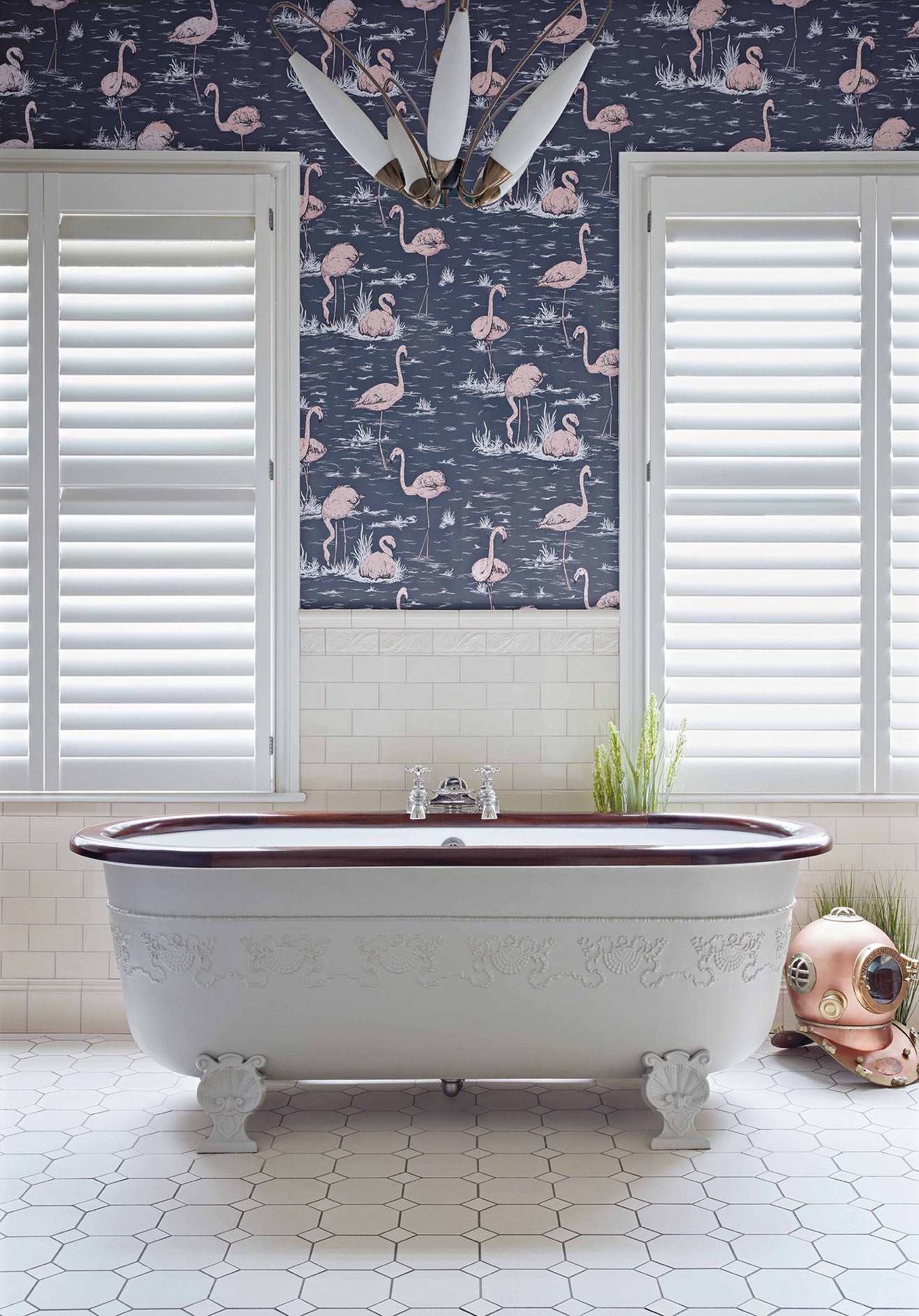 Flamingos Icons Wallpaper - Blush on Midnight - 112/11041