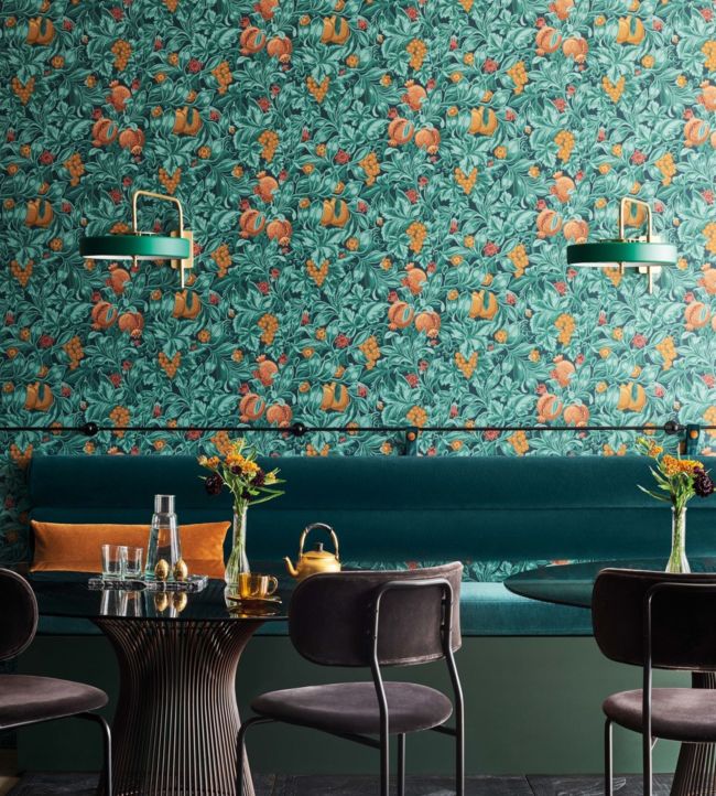 Vines of Pomona Wallpaper - Burnt Orange & Teal on Petrol - 116/2005