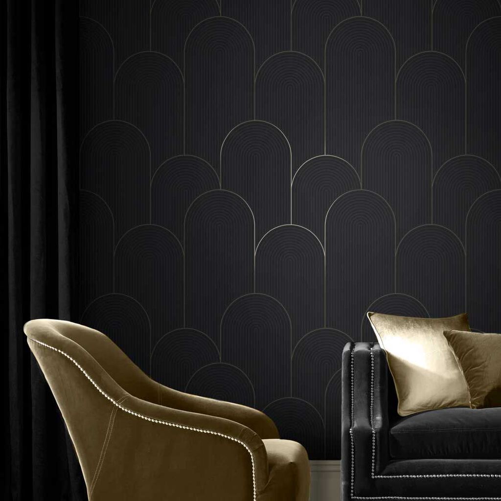 118020 - Lancet Wallpaper - Black Gold - Graham & Brown