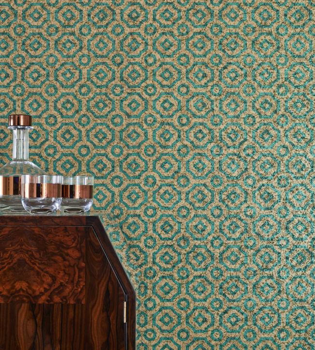 Queens Quarter Wallpaper - Emerald on Metallic Antique Gold - 118/10021