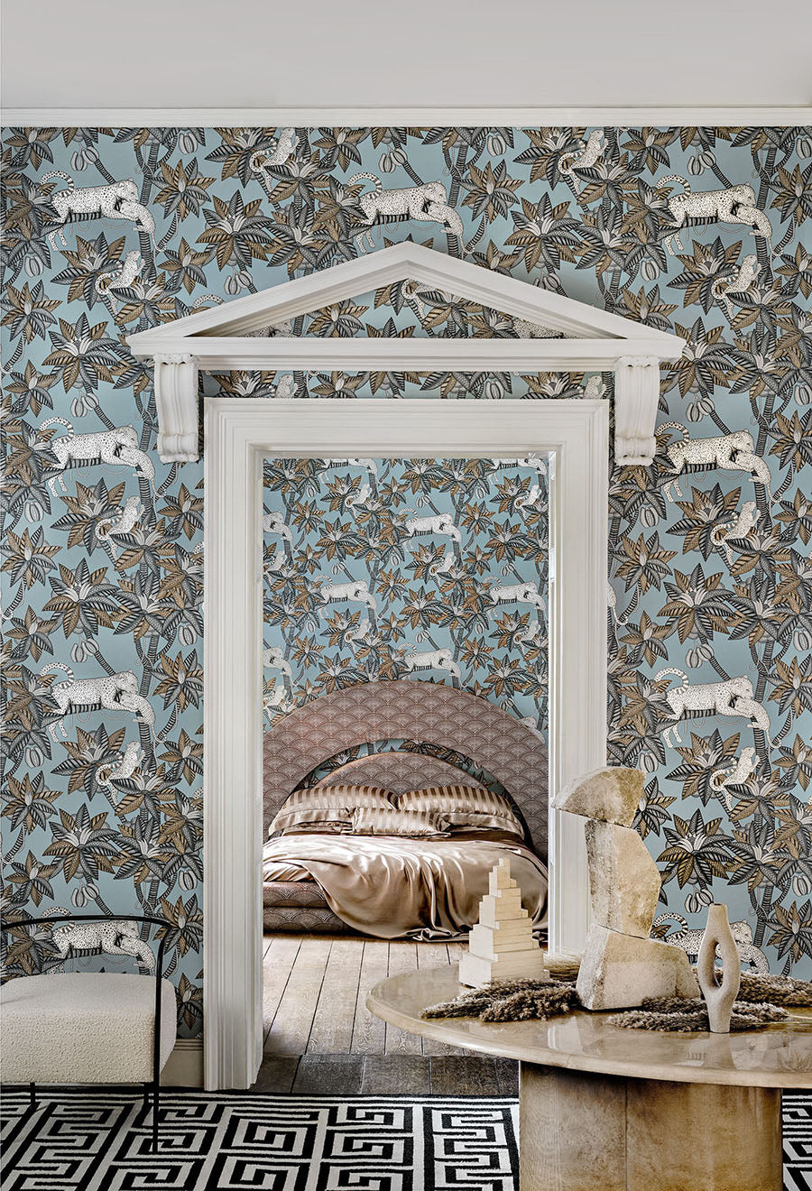 Satara Wallpaper - Slate & White Mica on Print Room Blue - 119/3012