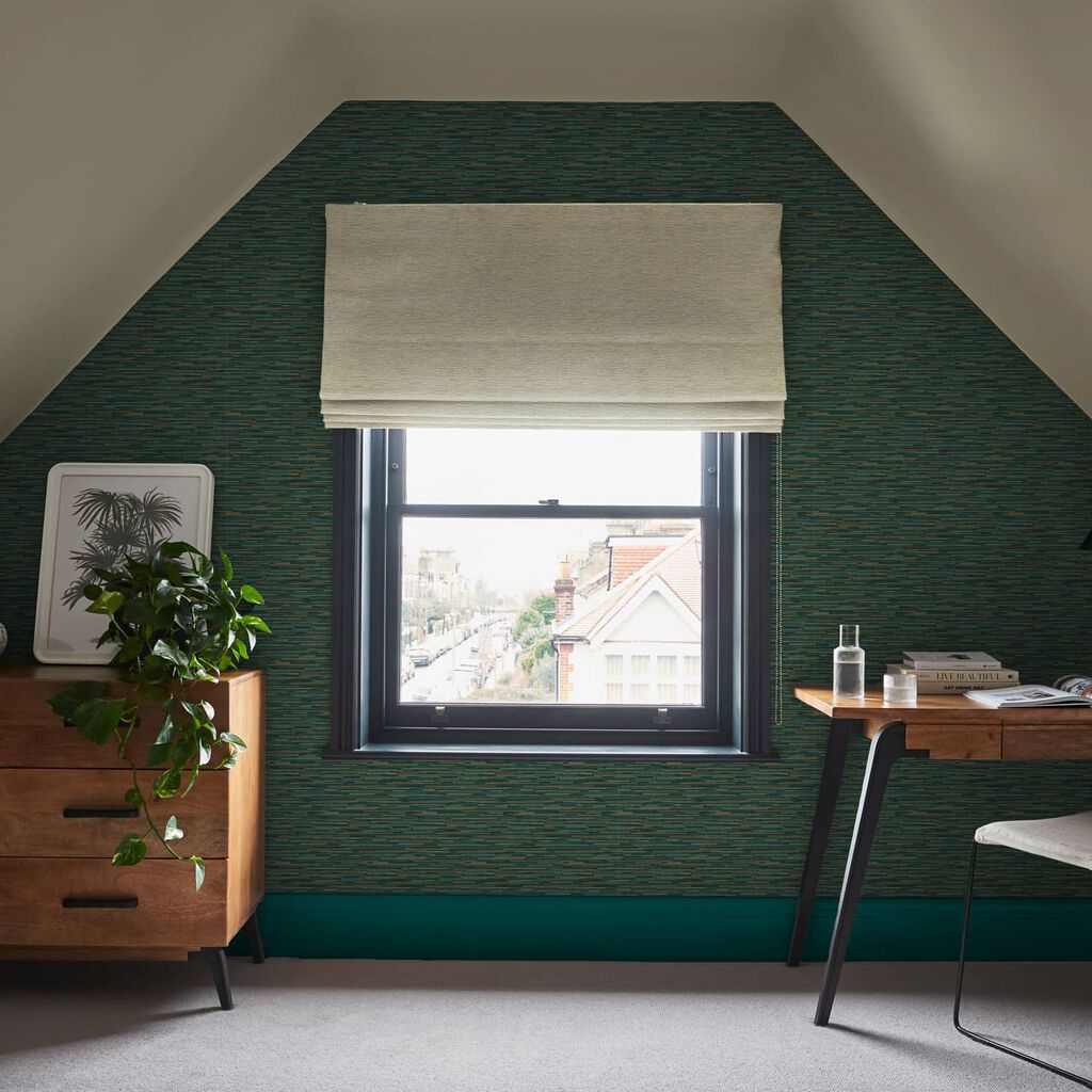 120661 - Empress Grasscloth Wallpaper - Teal - Graham & Brown