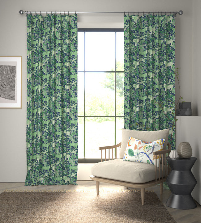 Rumble In The Jungle Room Fabric - Midnight / Mint Leaf