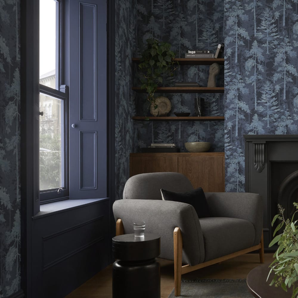 121426 - Norse Forest Wallpaper - Navy - Graham & Brown
