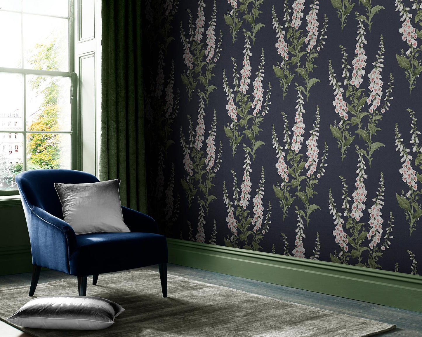 130308 - Foxglove Wallpaper - Midnight - Graham & Brown