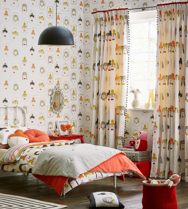 Hello Dolly Room Fabric - Sunshine / Tangerine / Violet