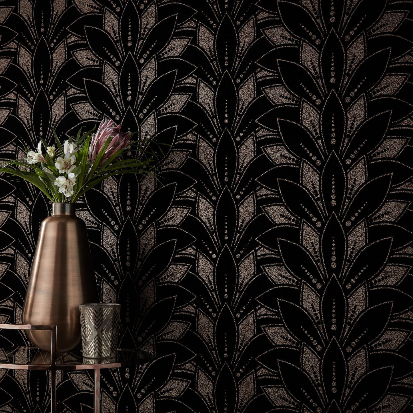 1907-139-03 - Astoria Flock Wallpaper - Jet Black - 1838 wallcoverings