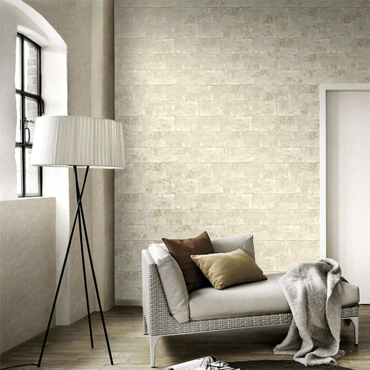 248692 - Portfolio Metallic Brick Wallpaper - Natural - Rasch