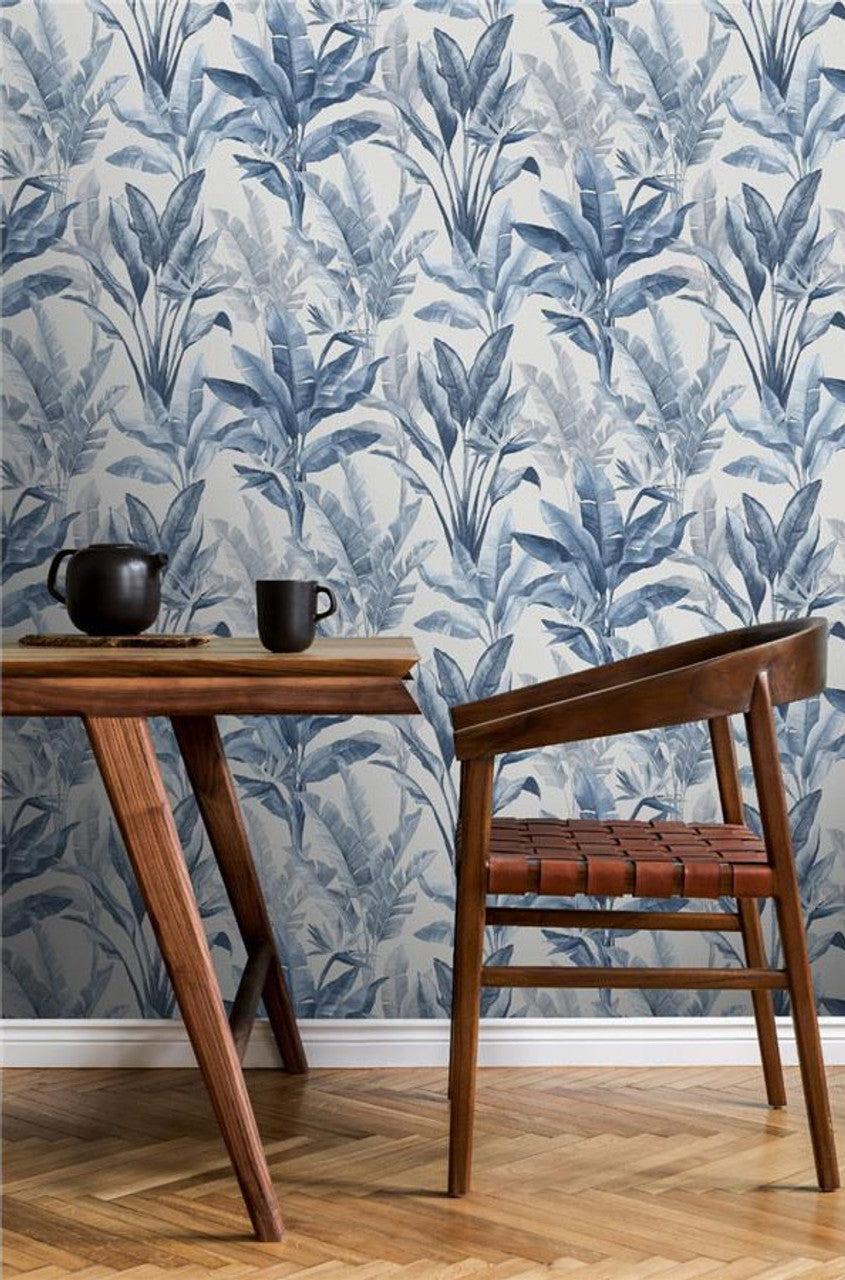 282893 - Akari Elegant Homes Madagascar Leaf Wallpaper - Blue - Rasch