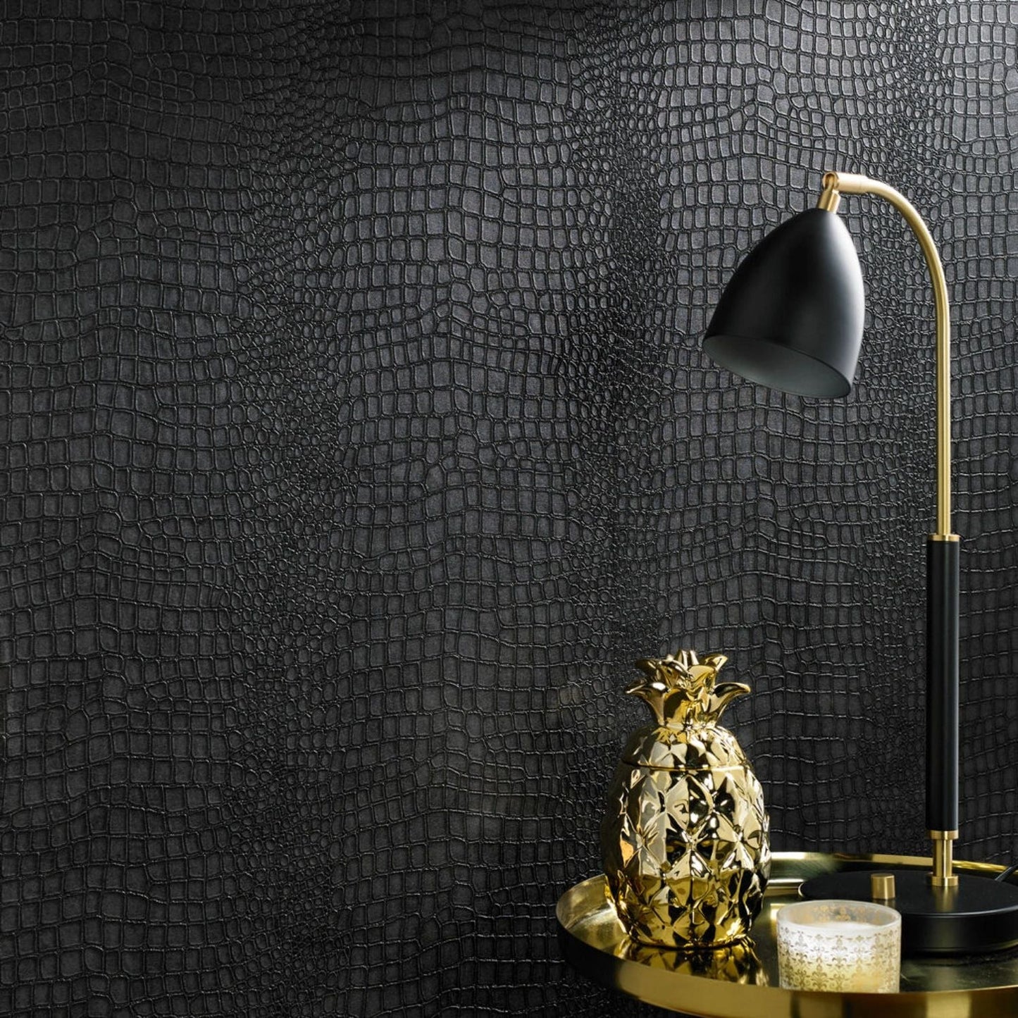 32-659 - Crocodile Wallpaper - Black - Graham & Brown