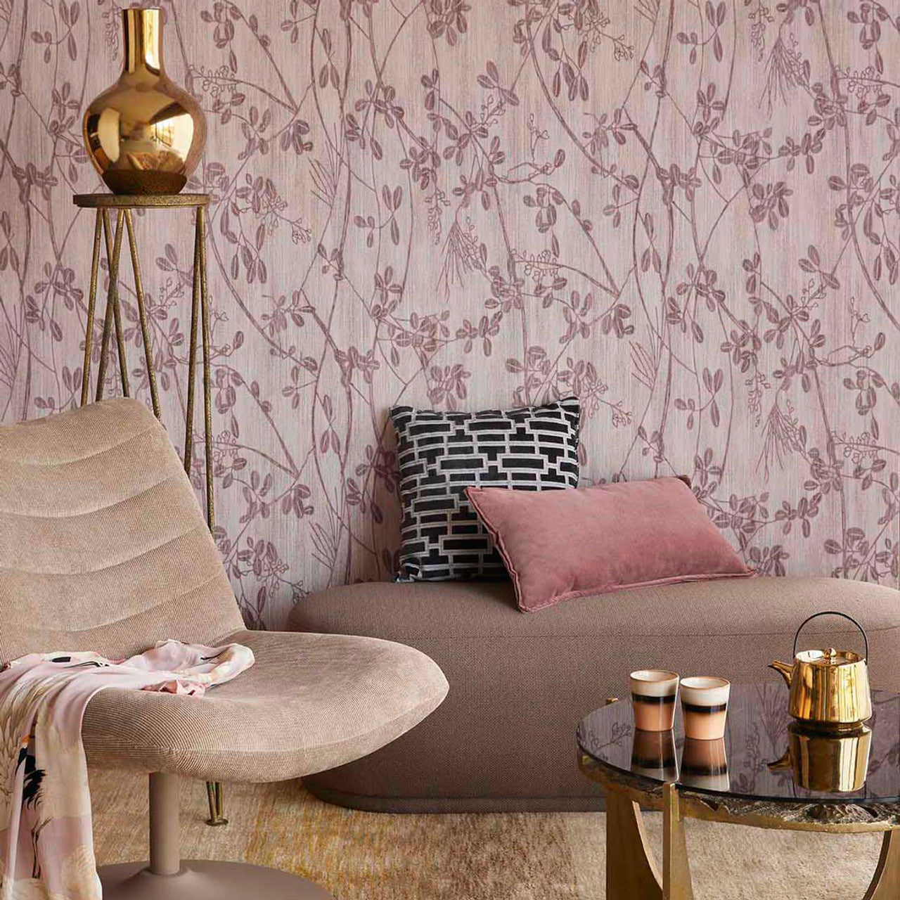 333403 - Botanical Trail Emerald Wallpaper - Purple / Lilac - Eijffinger