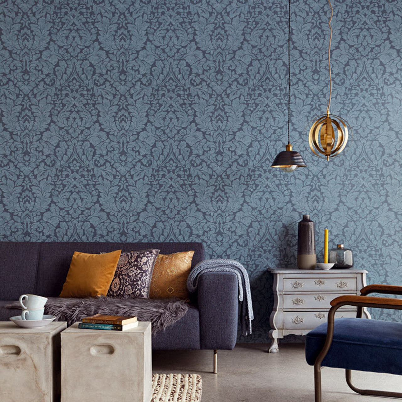 382543 - Stature Floral Wallpaper - Blue - Eijffinger