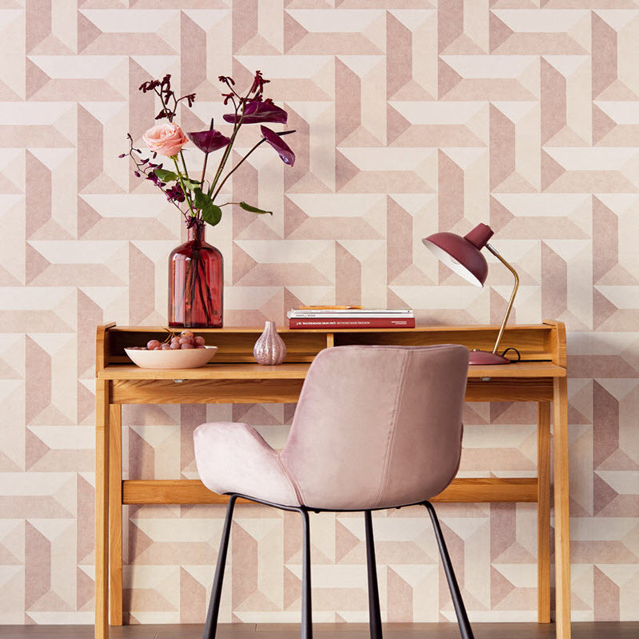 382571 - Stature Geometric Texture Wallpaper - Pink - Eijffinger