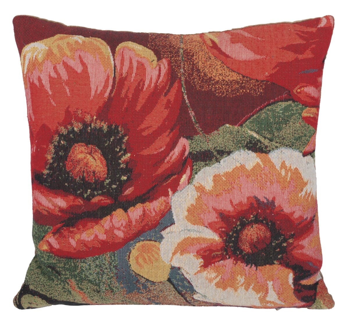 Red Poppies Tapestry Cushion with Feather Filler