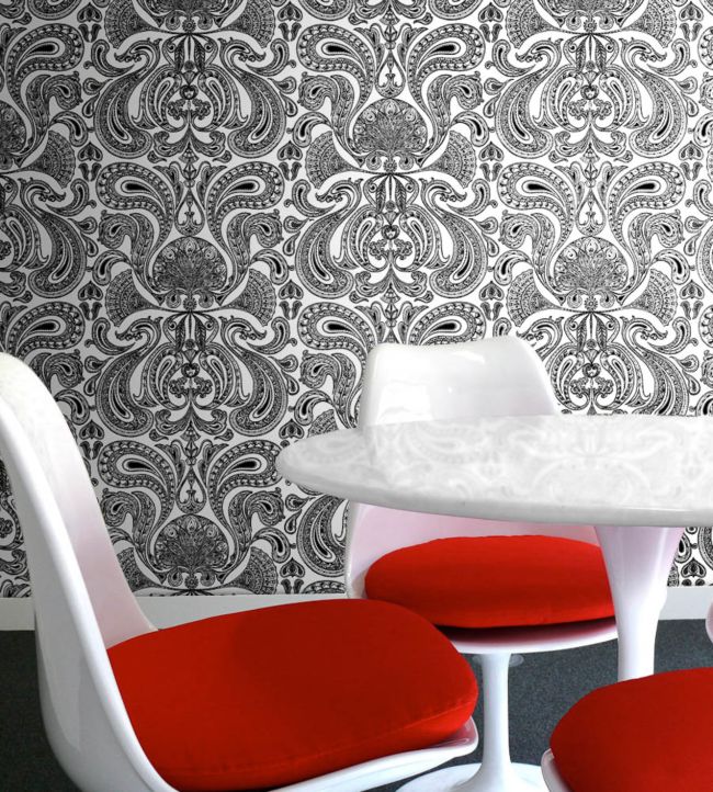 Malabar Wallpaper - Metallic Gilver on Petrol - 66/1001