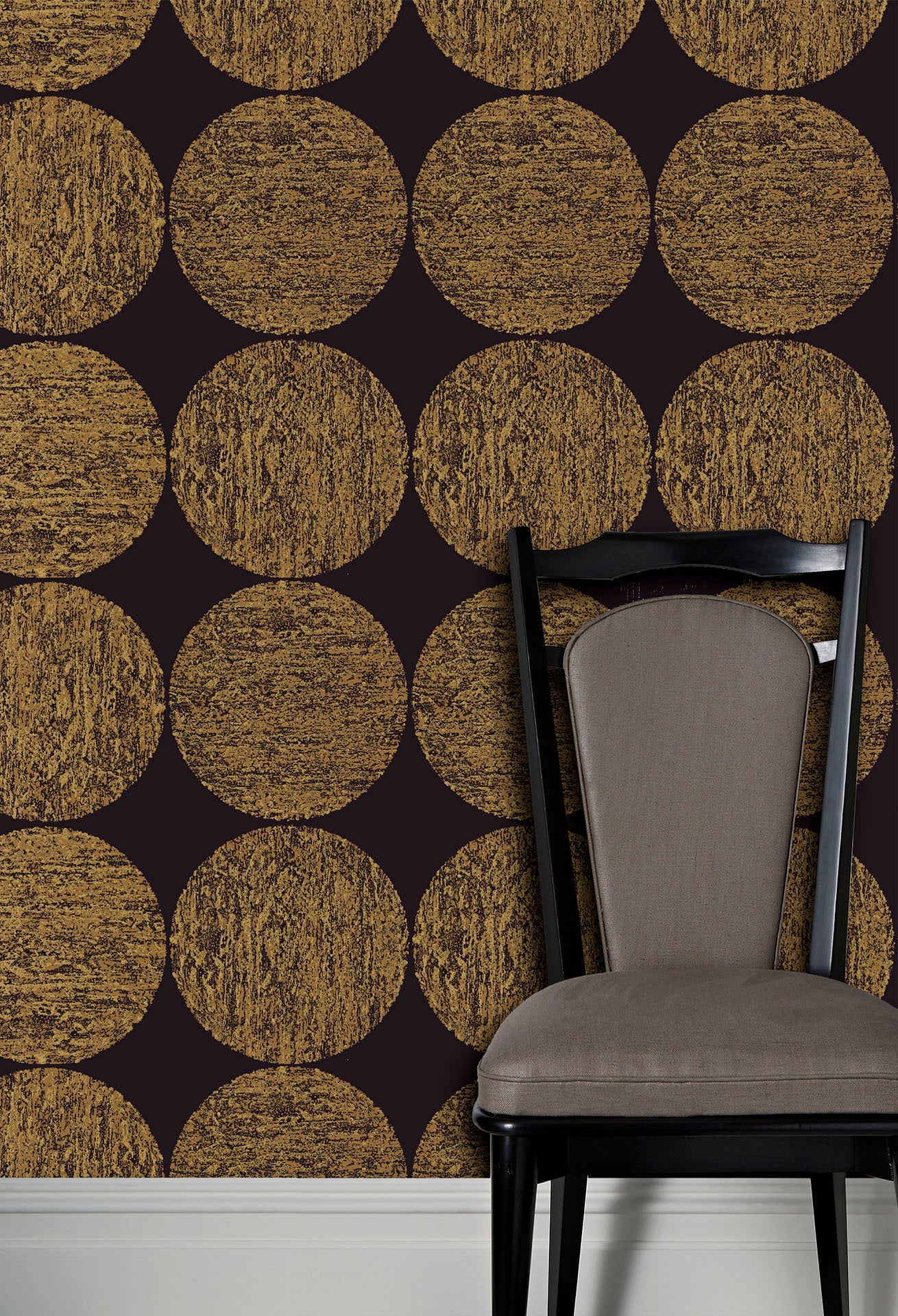 Luna Wallpaper - Metallic Gold on Charcoal - 69/5119