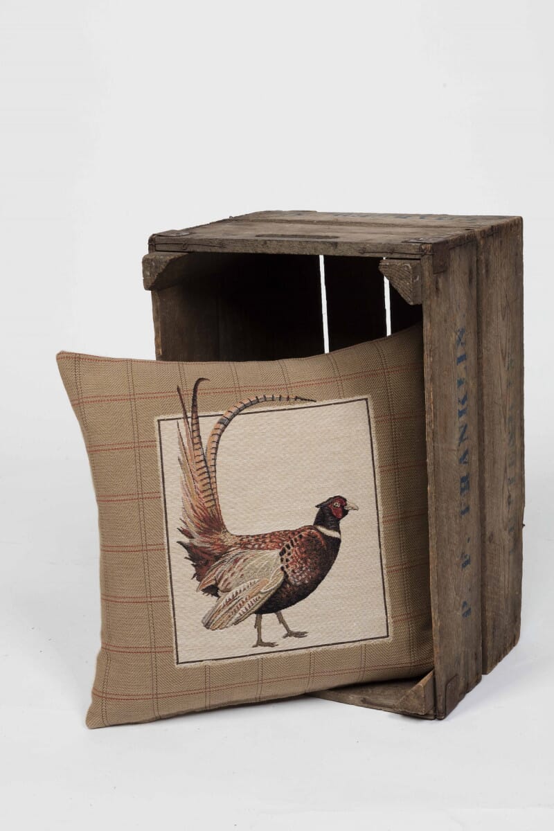 Fantail Pheasant Left Tapestry Room Cushion with Feather Filler