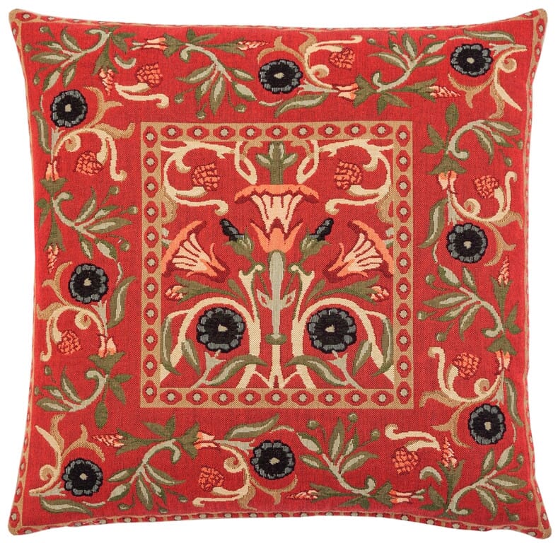Primrose Red Tapestry Cushion with Feather Filler