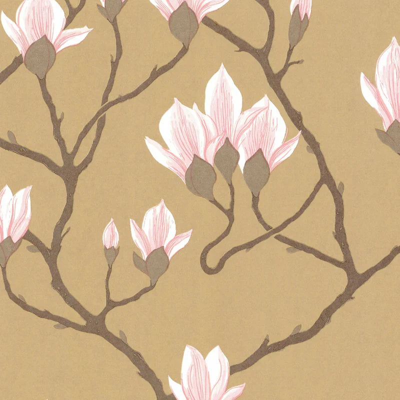 Magnolia Wallpaper - Blush Pink on Metallic Bronze - 72/3008