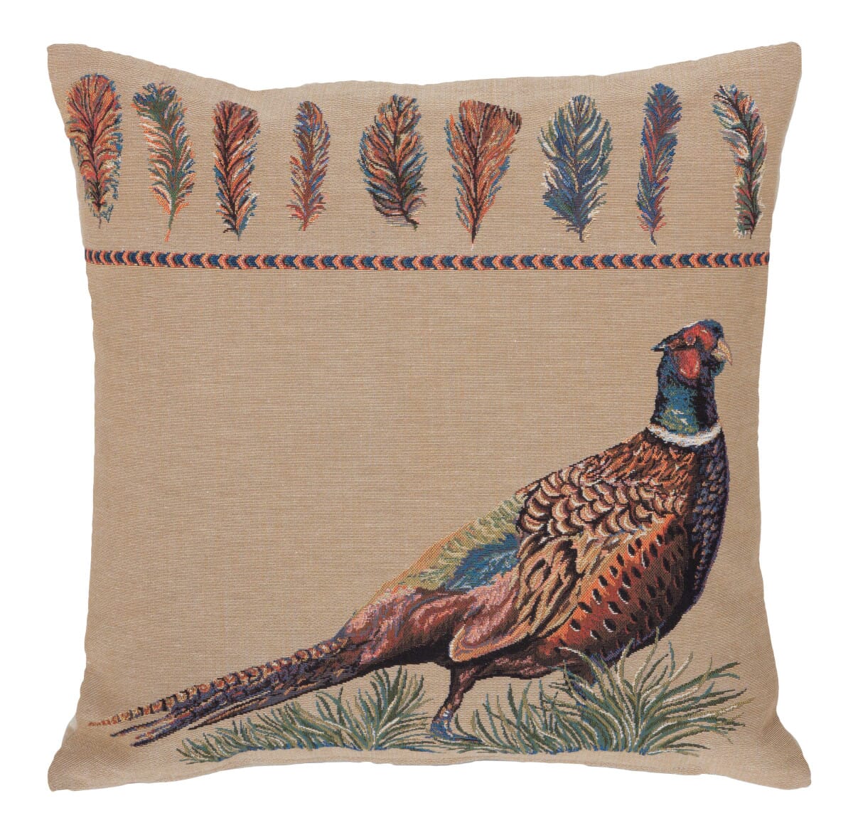 Pheasant Tapestry Cushion with Feather Filler