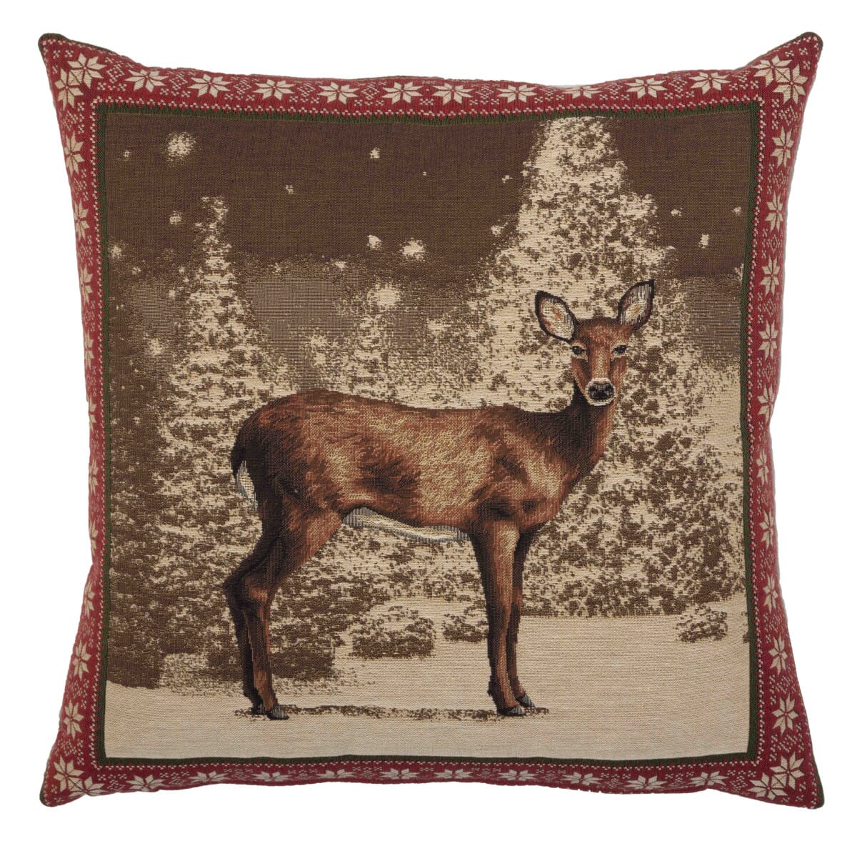 Winter Deer Tapestry Cushion with Feather Filler