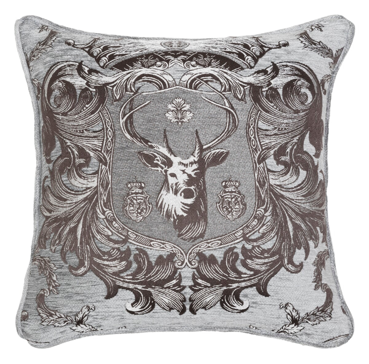 Regal Stag Silver Tapestry Cushion with Feather Filler